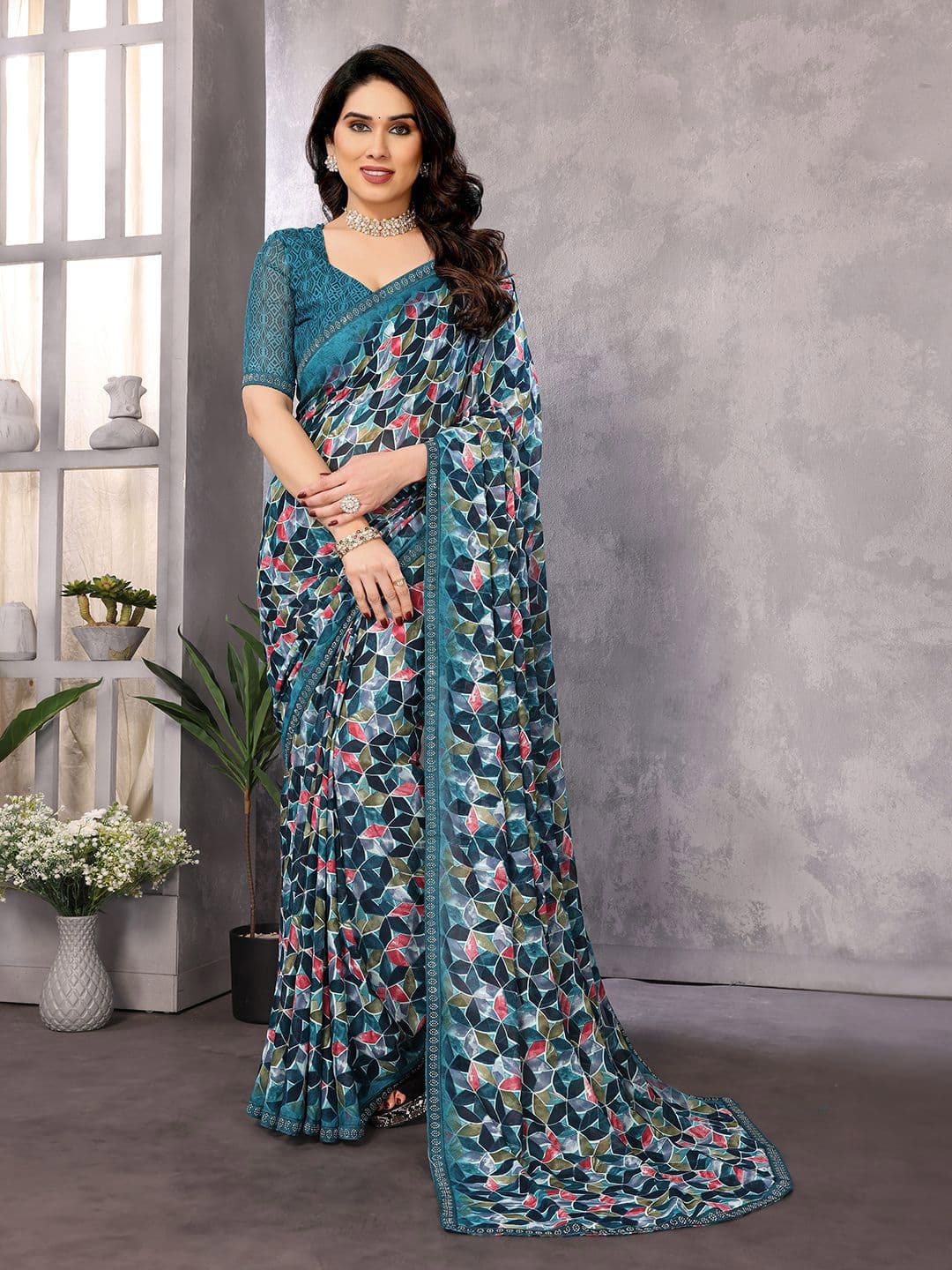 ANAND SAREES Floral Mukaish Pure Georgette Saree - view 1