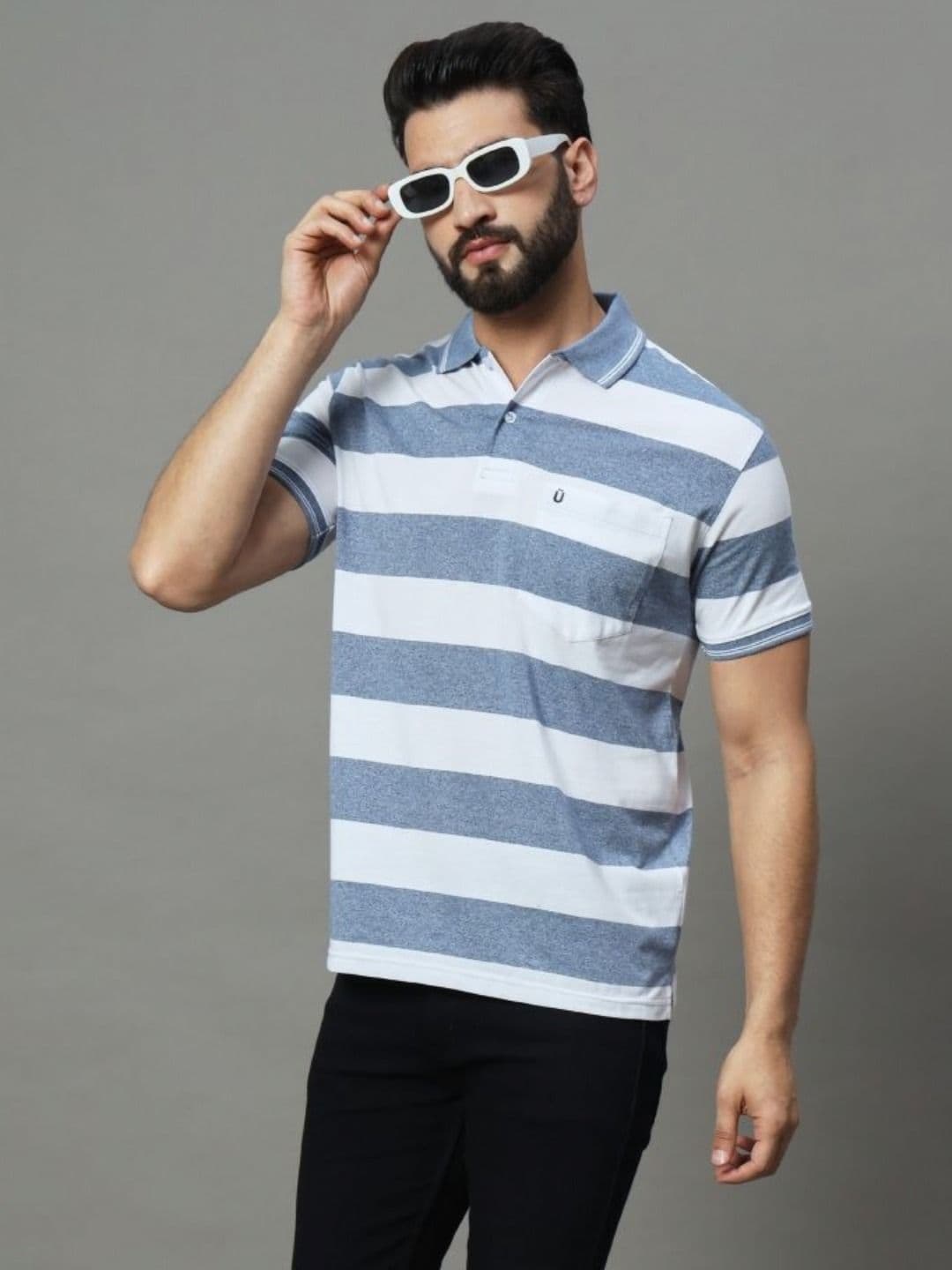 UNIBERRY Men Striped Polo Collar T-shirt - view 1