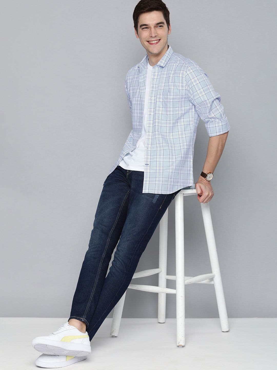 Mast & Harbour Men Blue Slim Fit Tartan Checked Casual Shirt - view 1