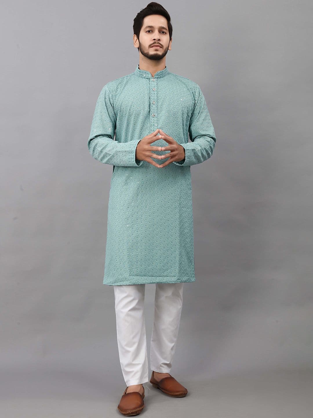 ALMORA Men Ethnic Motifs Embroidered Mirror Work Kurta - view 1