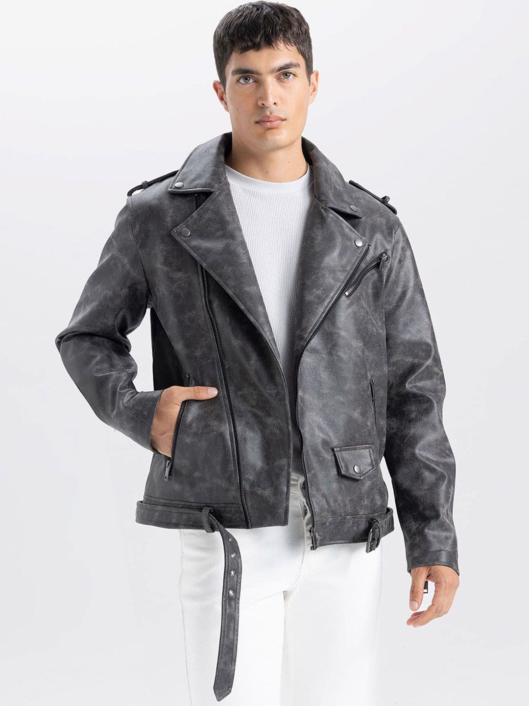 DeFacto Men Checked Crop Leather Jacket - view 1