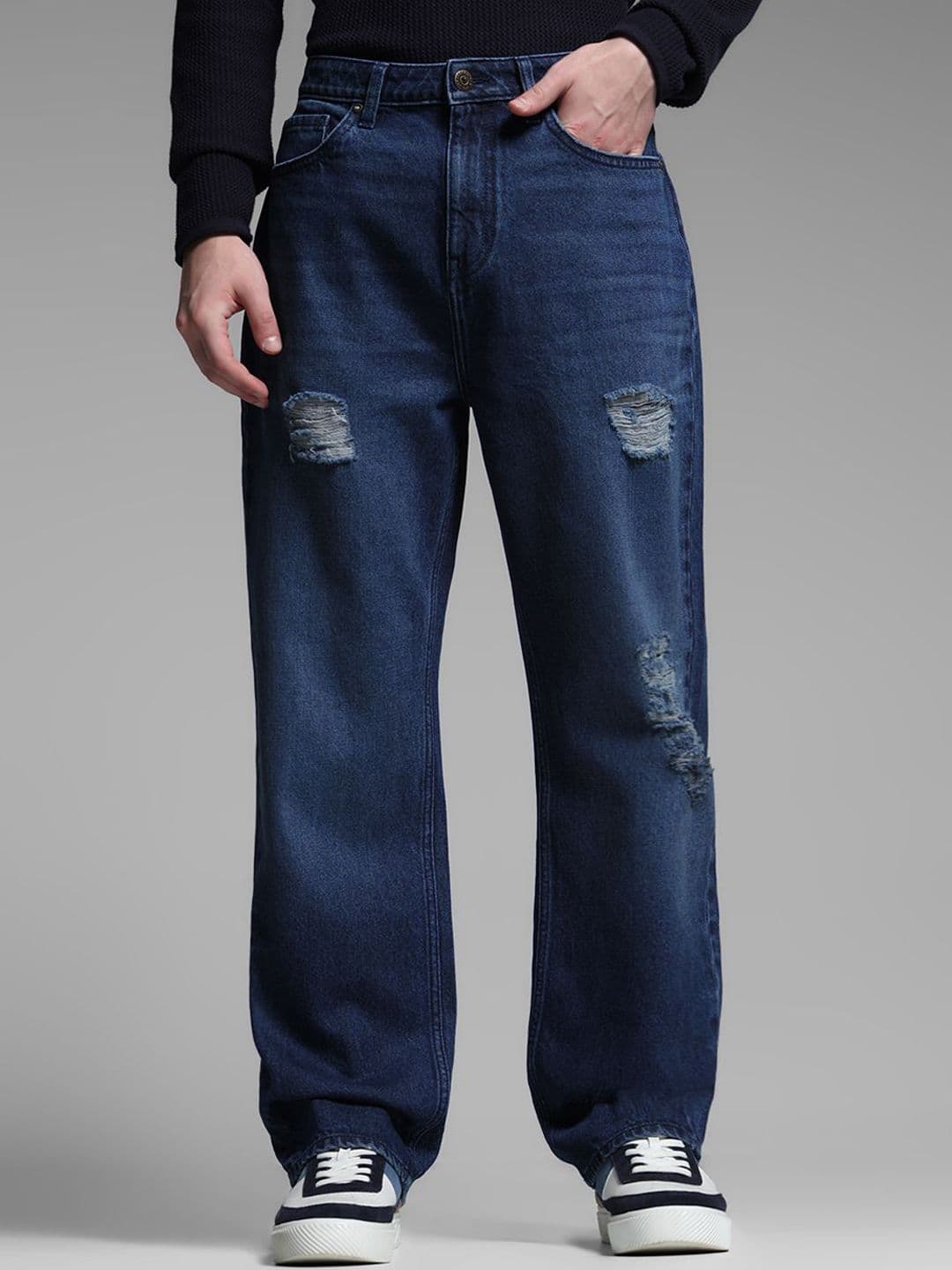 Jack & Jones Men Wide Leg High-Rise Highly Distressed Light Fade Jeans - view 1