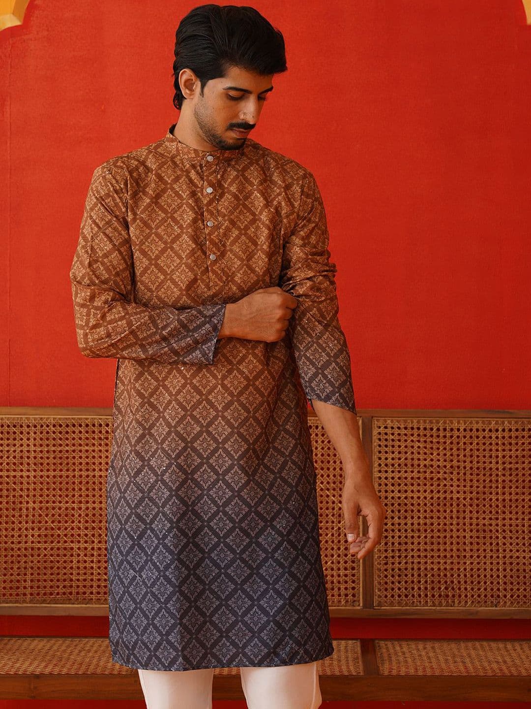 Jompers Men Floral Printed Sequinned Floral Kurta - view 1