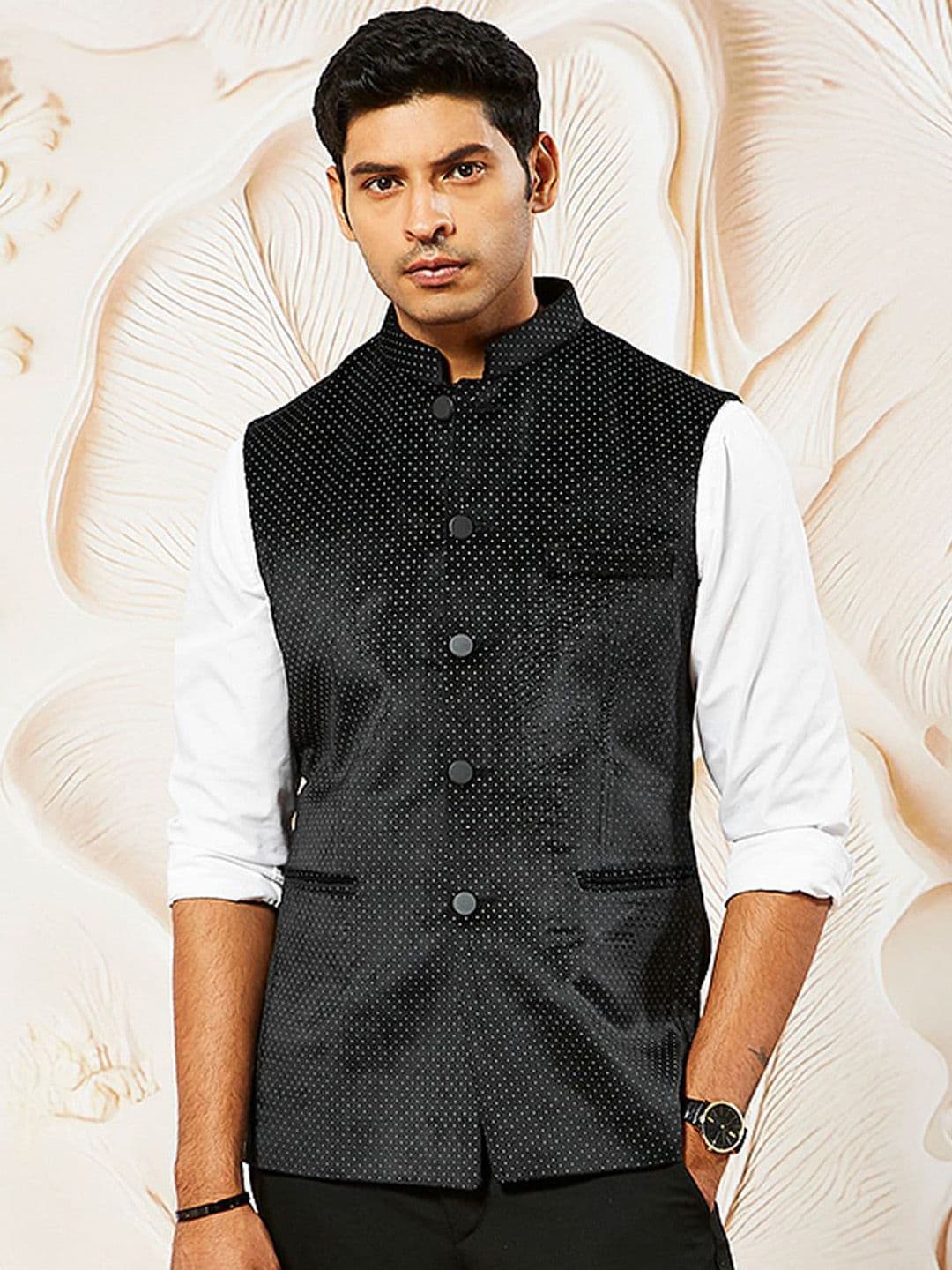 VASTRAMAY Polka Dot Printed Nehru Jacket - view 1