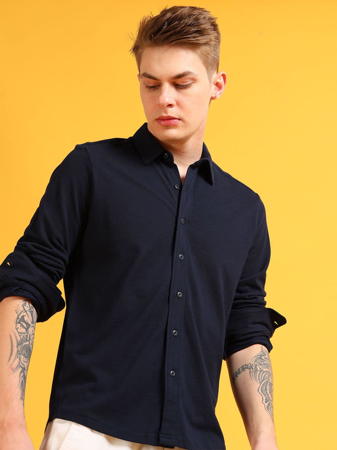 StitchX Men's Cotton Pique Solid Knitted Casual Shirt - view 1