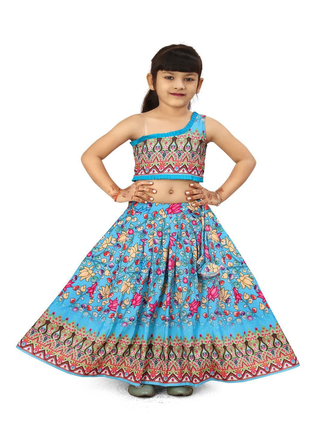BAESD Girls Printed Foil Print Ready to Wear Lehenga & Blouse With Dupatta - view 1