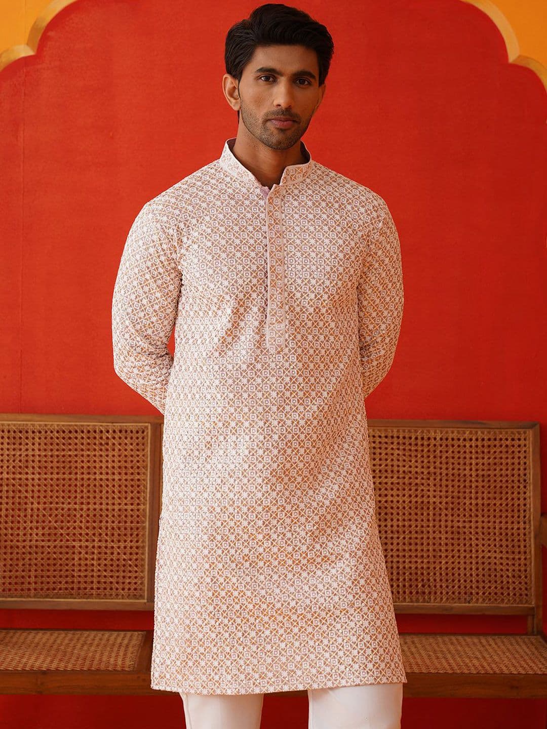Jompers Men Geometric Embroidered Sequinned Kurta - view 1