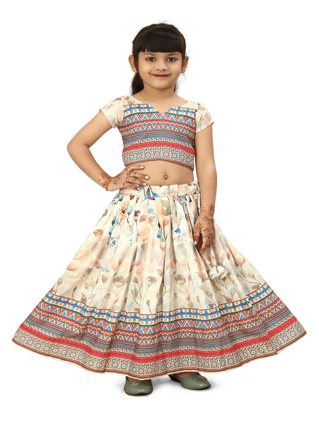 BAESD Girls Printed Foil Print Ready to Wear Lehenga & Blouse With Dupatta - view 1