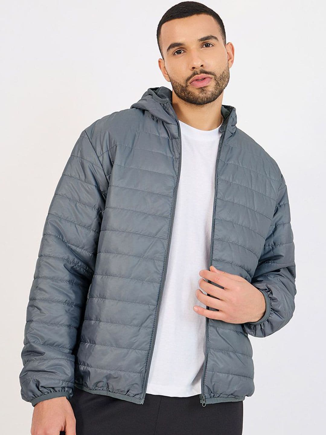 Styli Grey Quilted Hooded Puffer Jacket - view 1