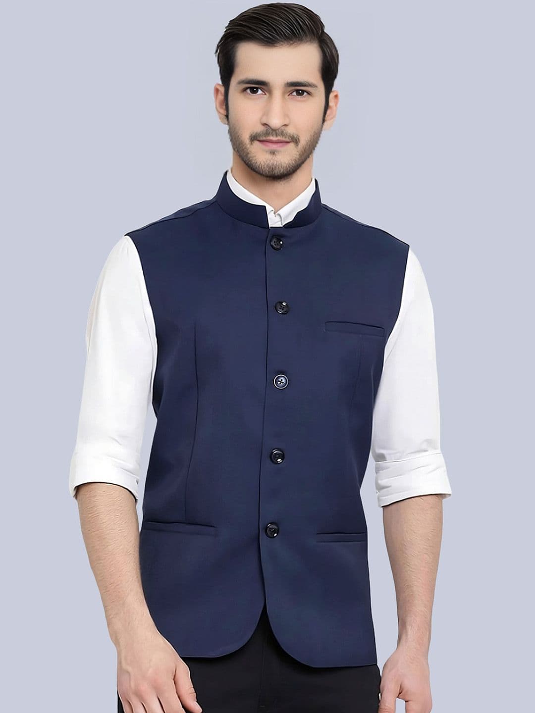 BAESD Mandarin Collar Satin Nehru Jacket - view 1