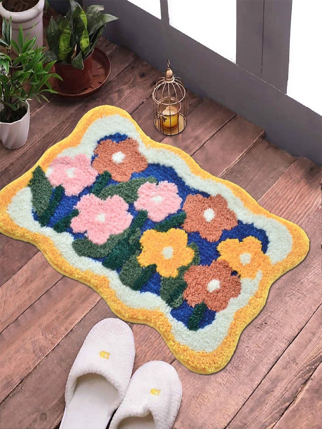 FABINALIV Yellow & Blue Floral Anti-Skid Doormats - view 1