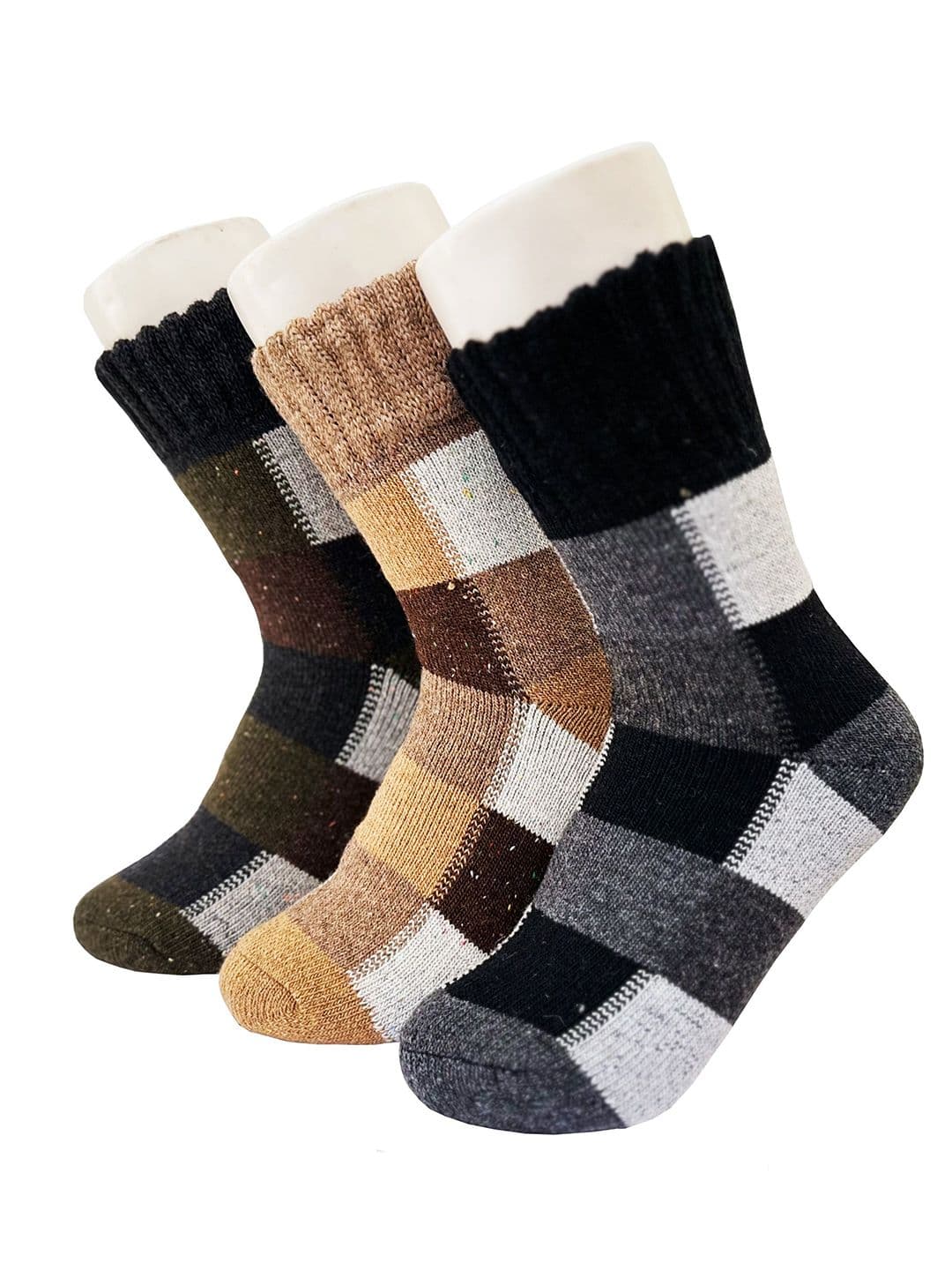 Alexvyan Men 3 Pair Cheked Calf Length Winter Woolen Warm Socks - view 1