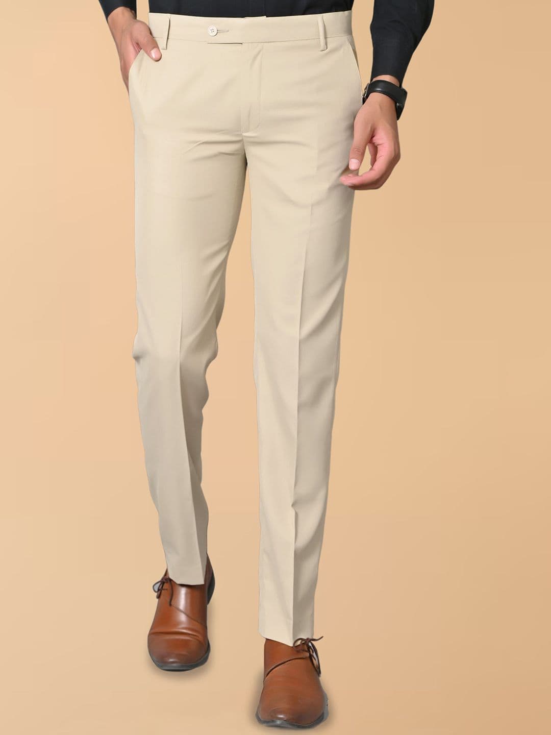 el cielo Men Tailored Regular Fit Mid-Rise Formal Trousers