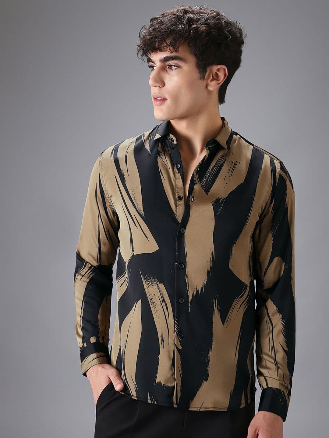 Banana Club Men Classic Slim Fit Printed Casual Satin Shirt - view 1