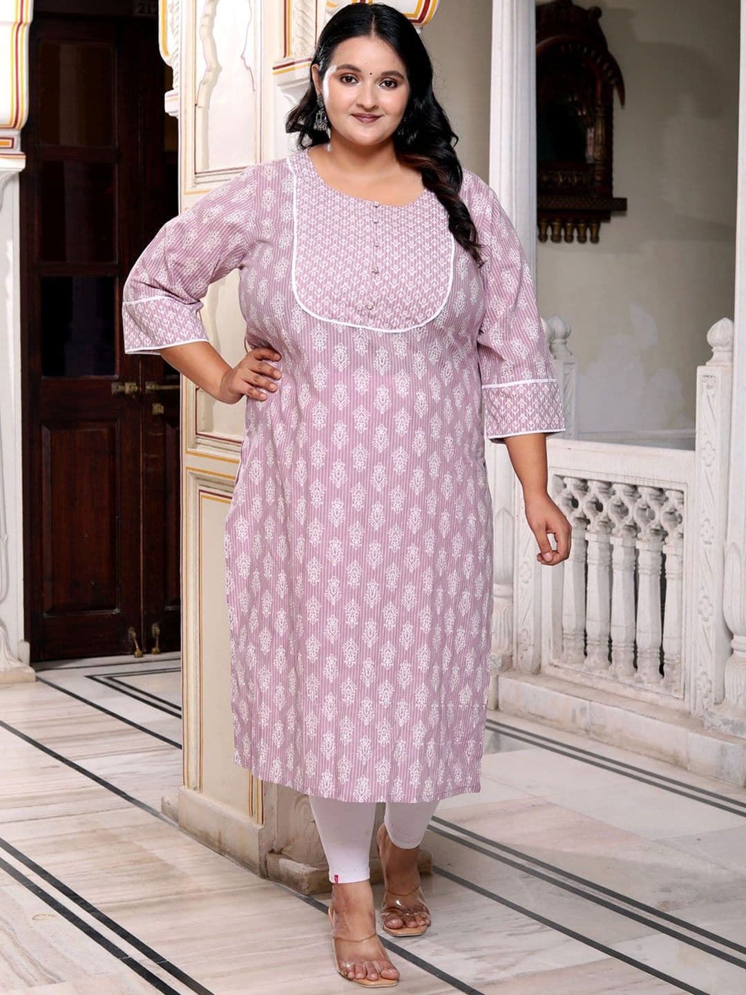 KALINI Floral Printed Regular Cotton Straight Kurta - view 1