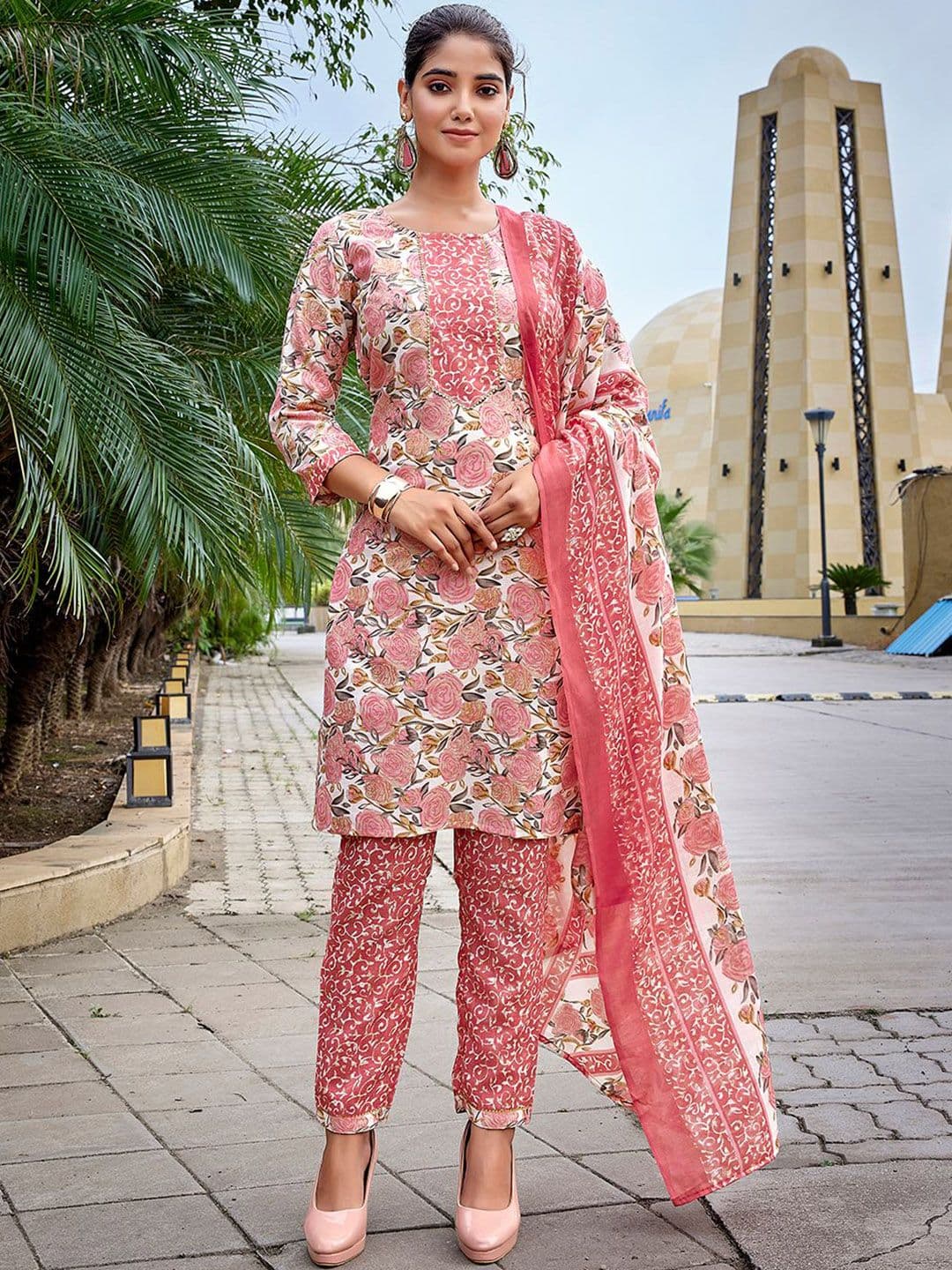 Royal Export Floral Printed Gotta Patti Regular Kurta with Trousers & Dupatta - view 1