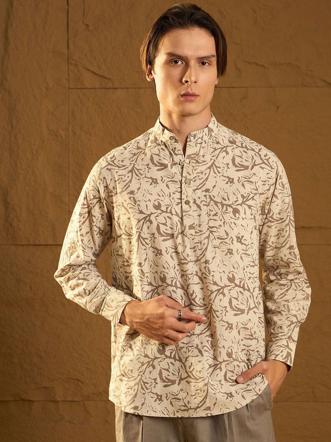 DENNISON Men Pure Cotton Floral Printed Short Casual Kurta - view 1