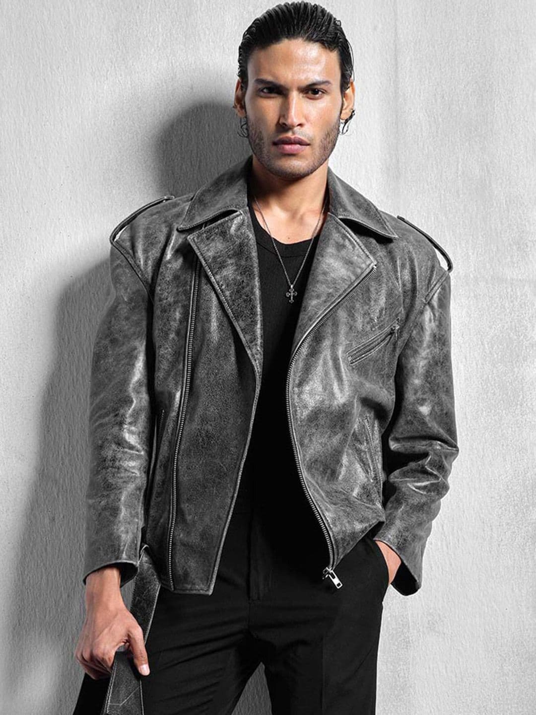 the Misnomer Unisex Lapel Collar Solid Leather Casual Leather Jacket - view 1