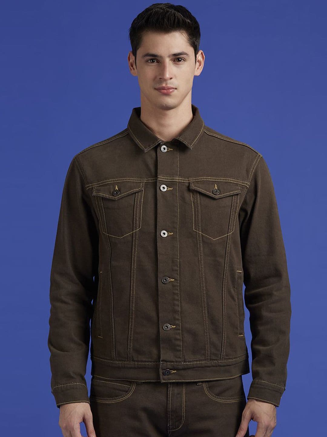 Pepe Jeans Men Spread Collar Solid Cotton Casual Open Front Jacket - view 1