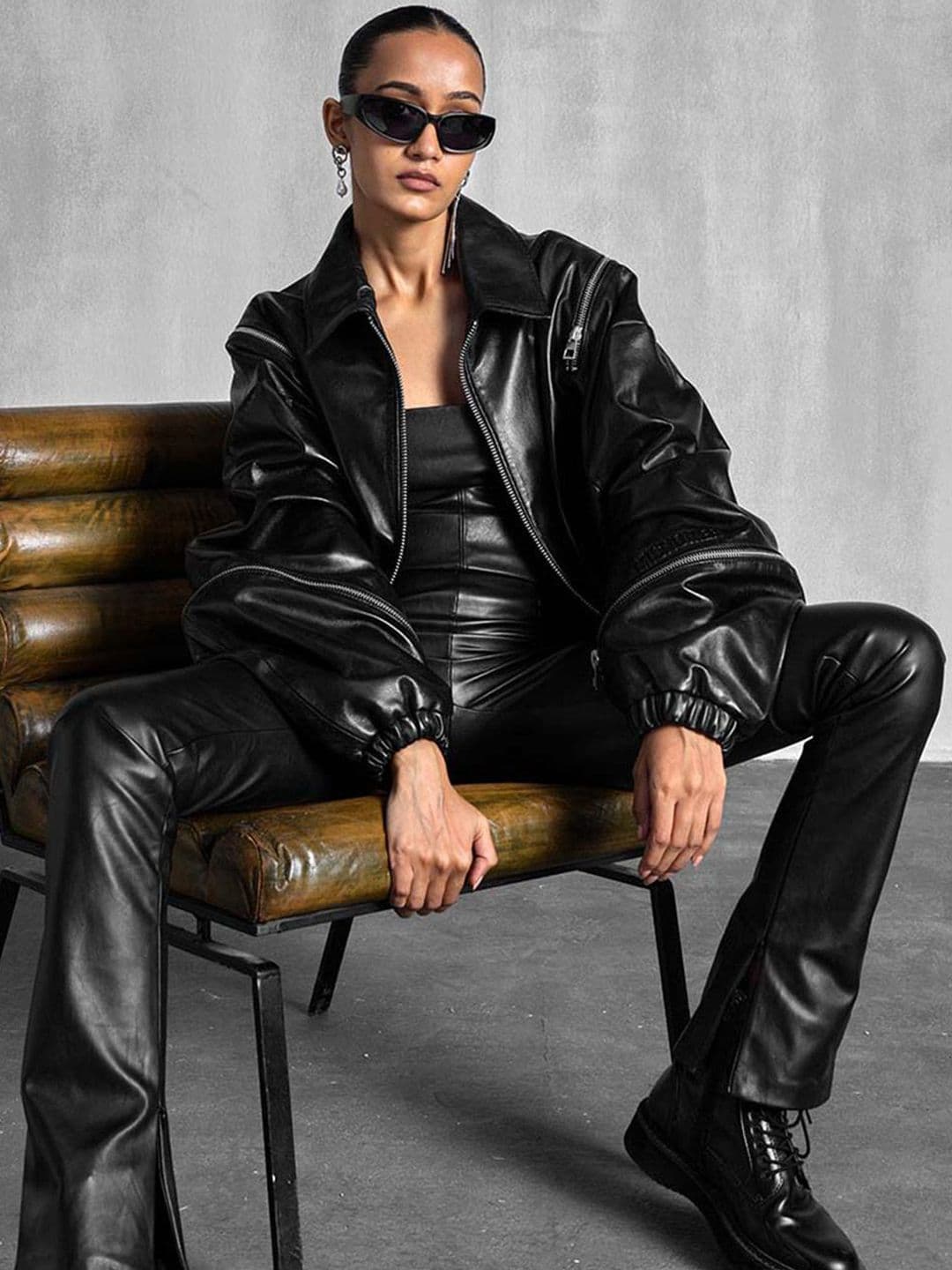 the Misnomer Unisex Spread Collar Solid Leather Casual Leather Jacket - view 1