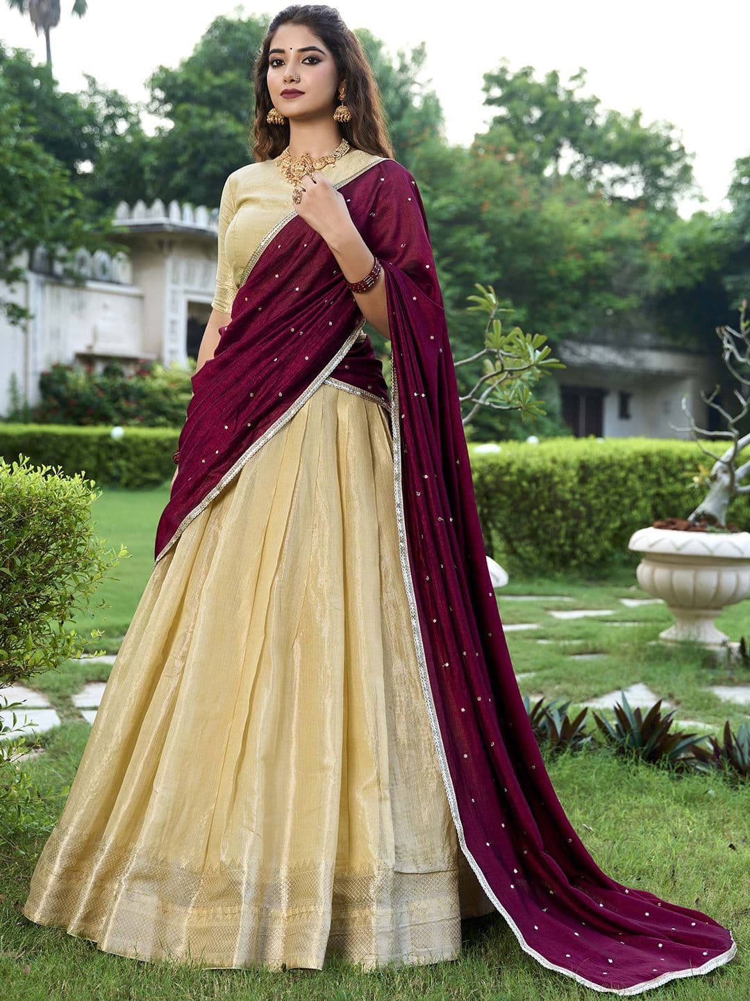 LOOKNBOOK ART Kanchipuram Zari Woven Lehenga Choli Set - view 1