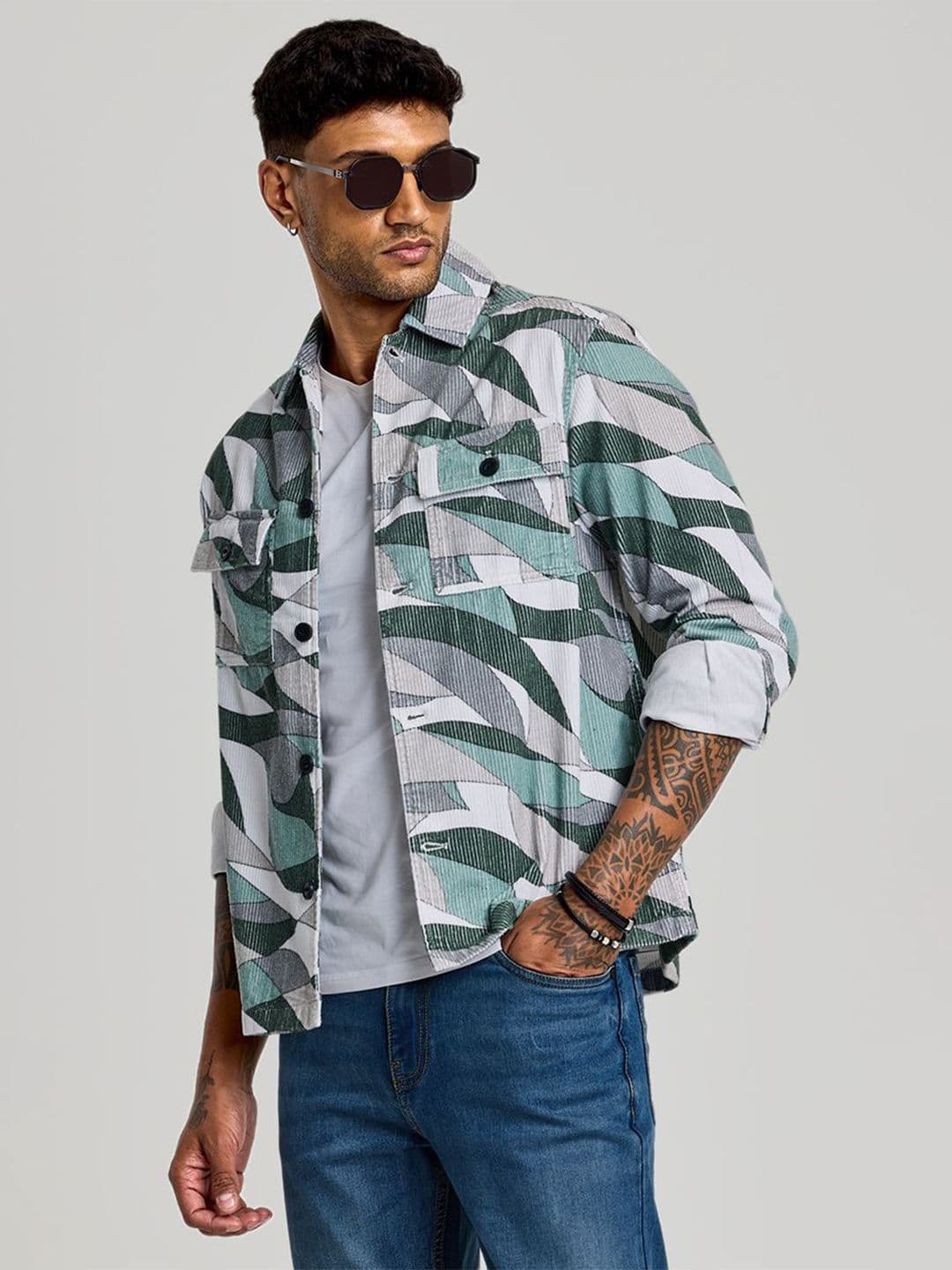 Snitch Men Spread Collar Abstract Printed Cotton Casual Tailored Jacket - view 1