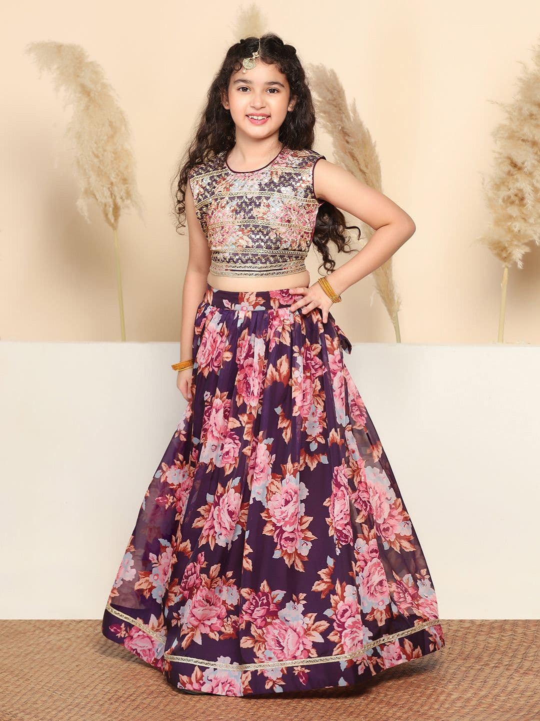 BAESD Girls Floral Embroidered Organza Ready to Wear Lehenga & Blouse - view 1