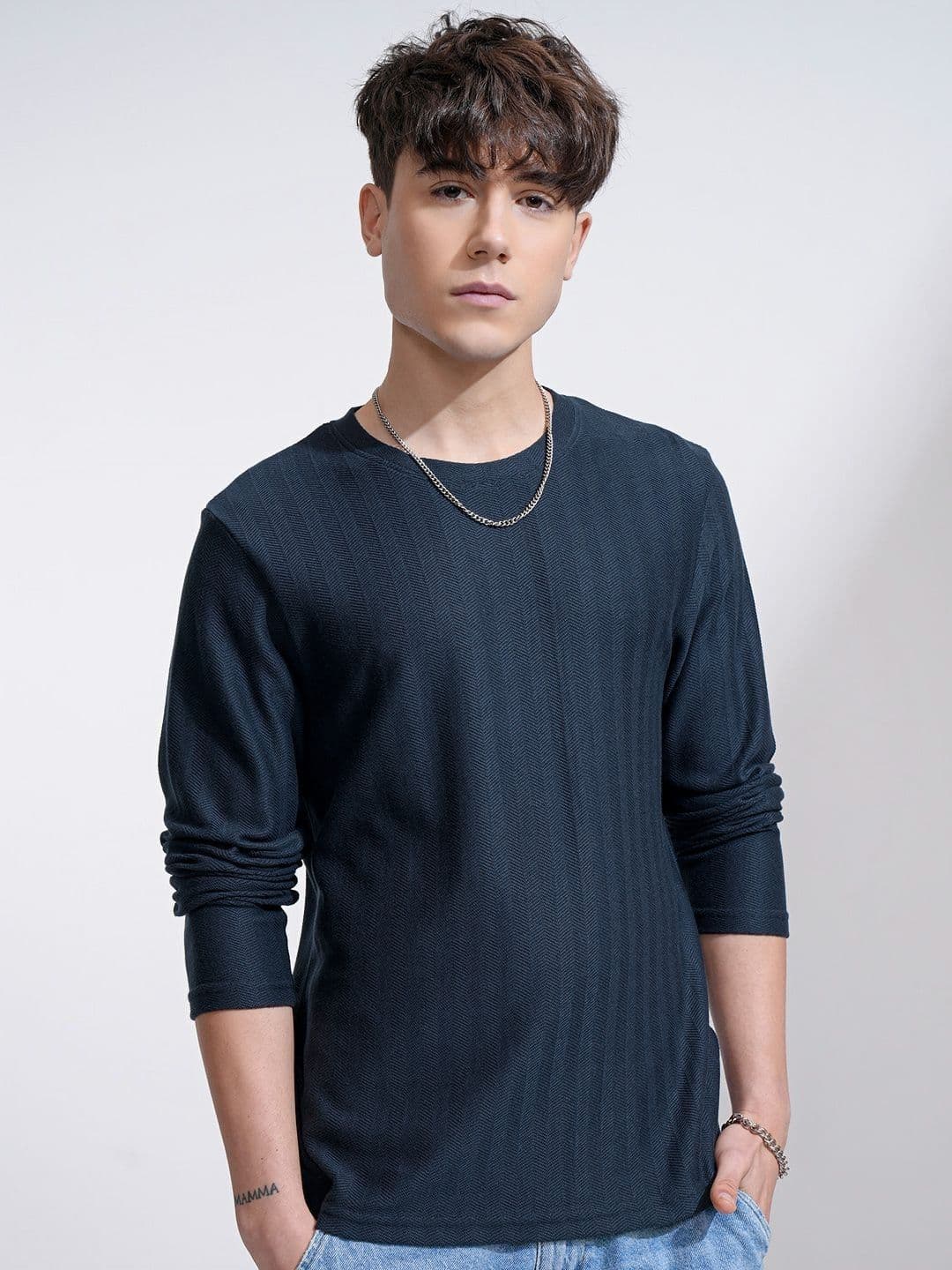 HIGHLANDER Men Self Design Round Neck Cotton Relaxed Fit T-shirt - view 1