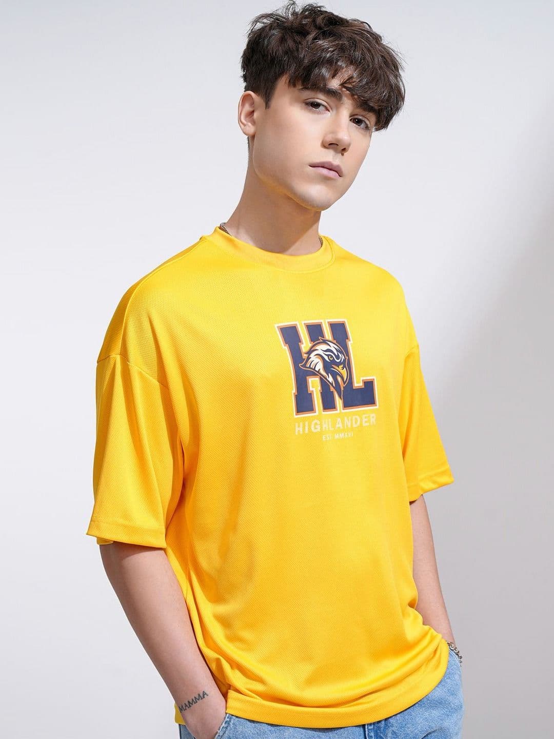 HIGHLANDER Men Typography Printed Round Neck Oversized T-shirt - view 1