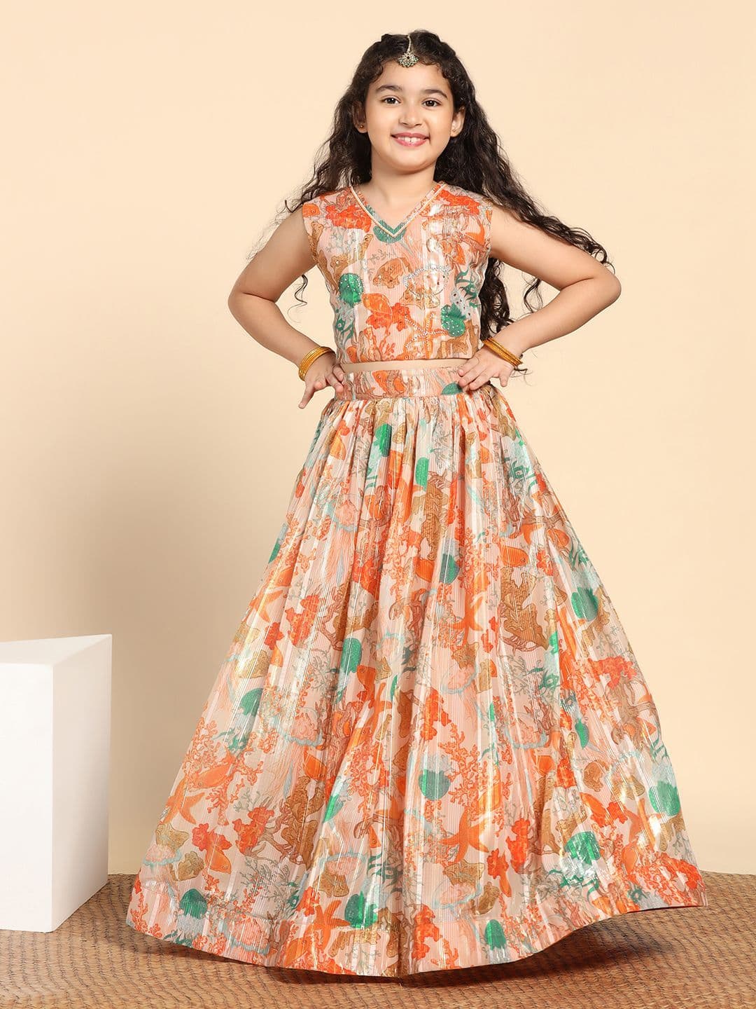 FASHION DREAM Girls Floral Printed Ready to Wear Georgette Lehenga & Choli - view 1