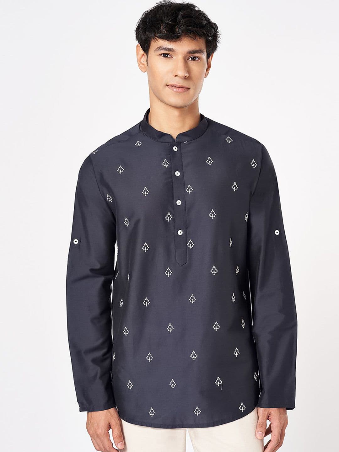 indus route by Pantaloons Ethnic Motifs Embroidered Mandarin Collar Thread Work Kurta - view 1