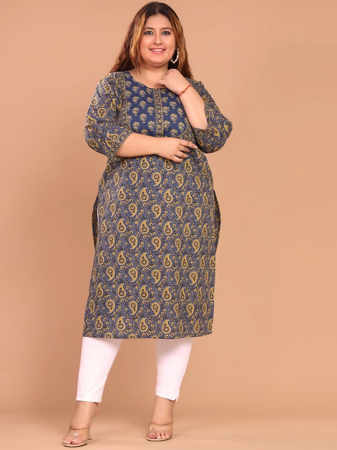 Swasti Plus Size Floral Printed Round Neck Cotton Straight Kurta - view 1