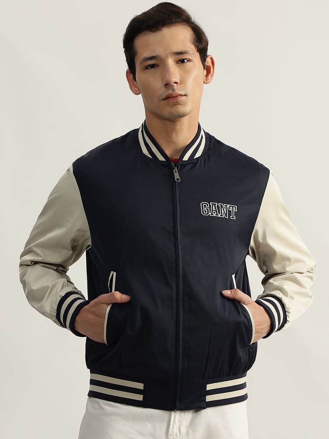 GANT Men Stand Collar Colourblocked Casual Varsity Jacket - view 1