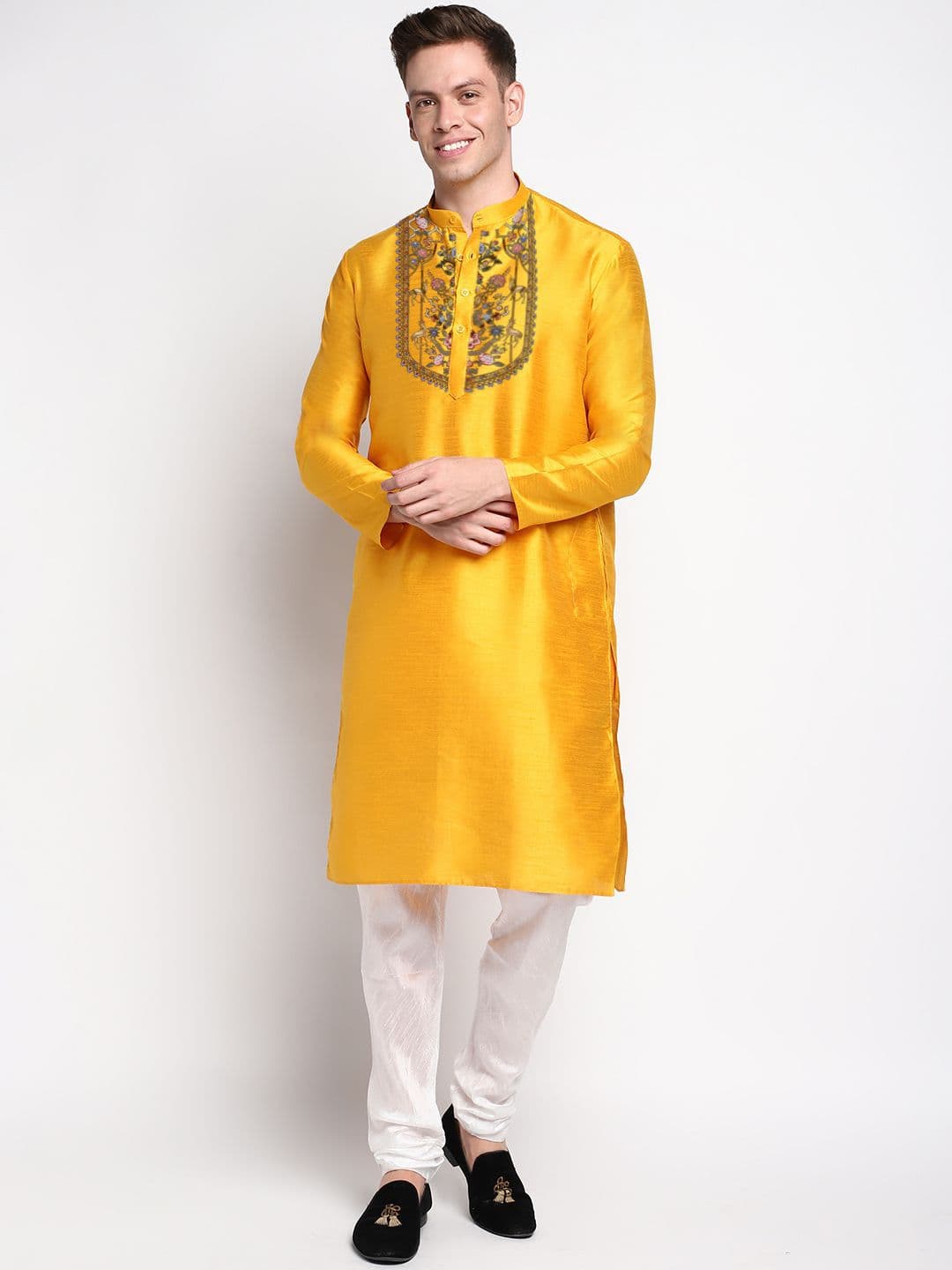 DEVOILER Mandarin Collar Floral Printed Art Silk Regular Straight Kurta - view 1