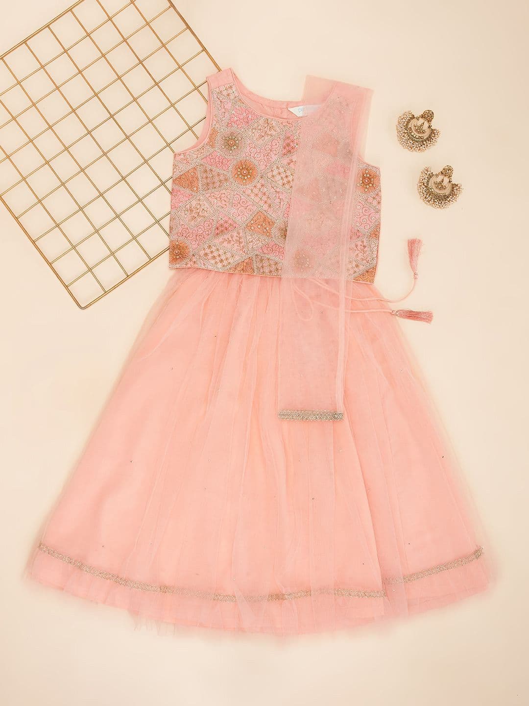 AKKRITI BY PANTALOONS Girls Floral Embroidered Ready to Wear Lehenga & Blouse With Dupatta - view 1