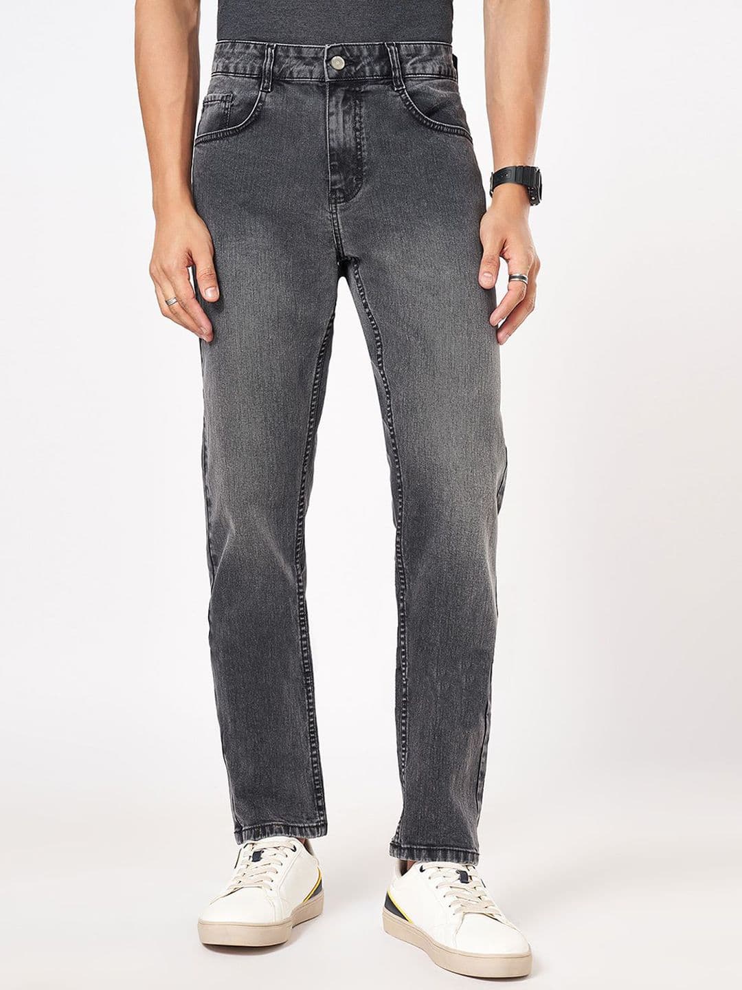 SF JEANS by Pantaloons Men Cotton Tapered Fit Mildly Distressed Heavy Fade Jeans - view 1