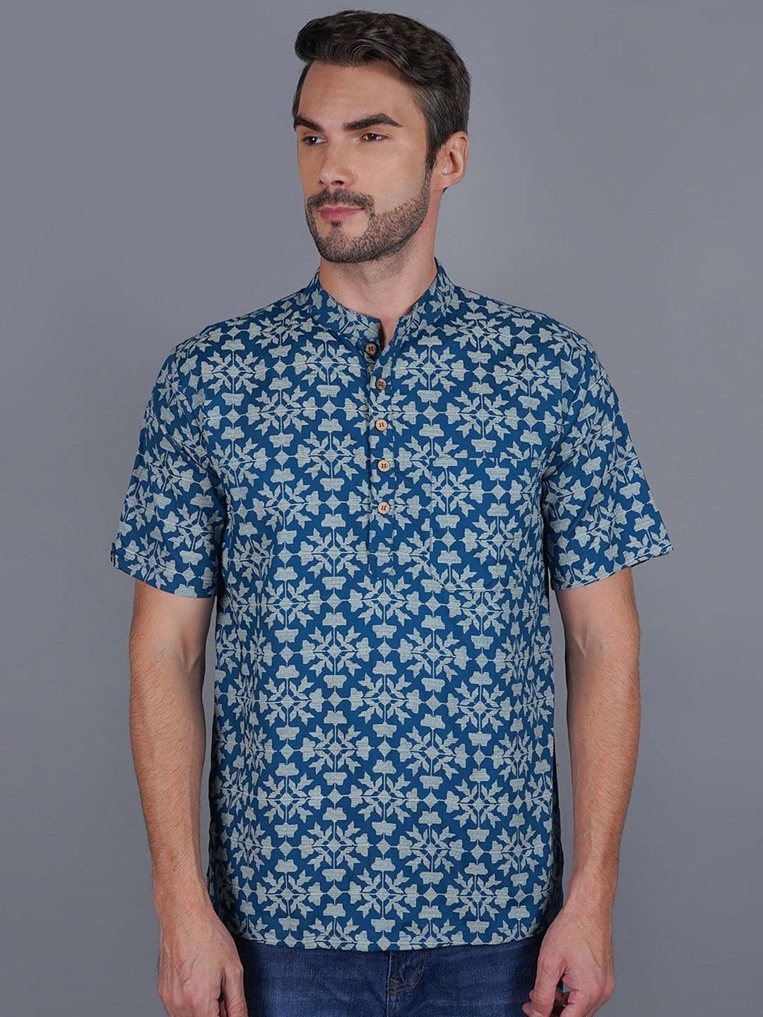 Cot'N Soft Geometric Pure Cotton Mandarin Collar Straight Kurta - view 1