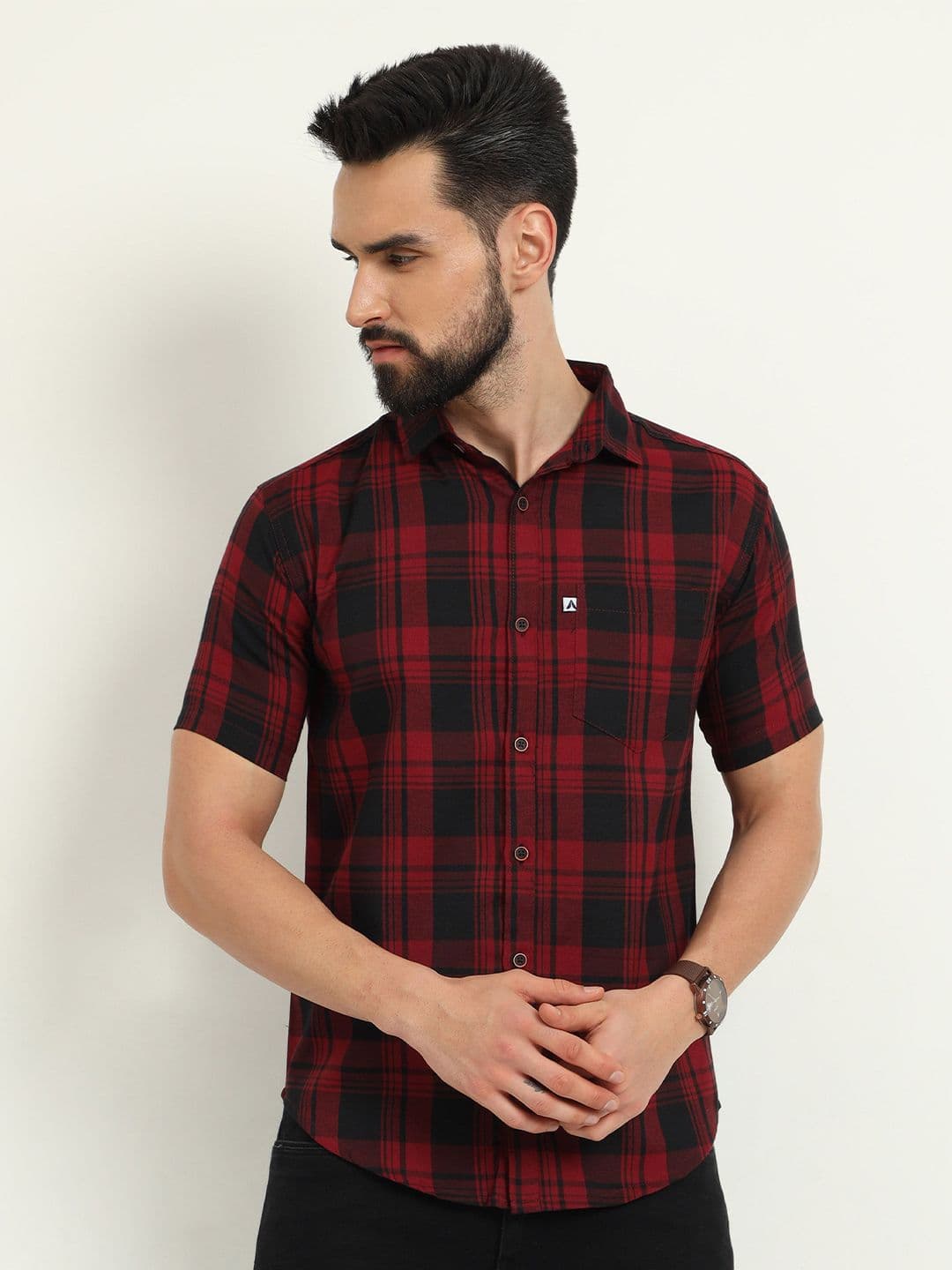 ALLWIN PAUL Men Classic Spread Collar Tartan Checked Cotton Casual Shirt - view 1