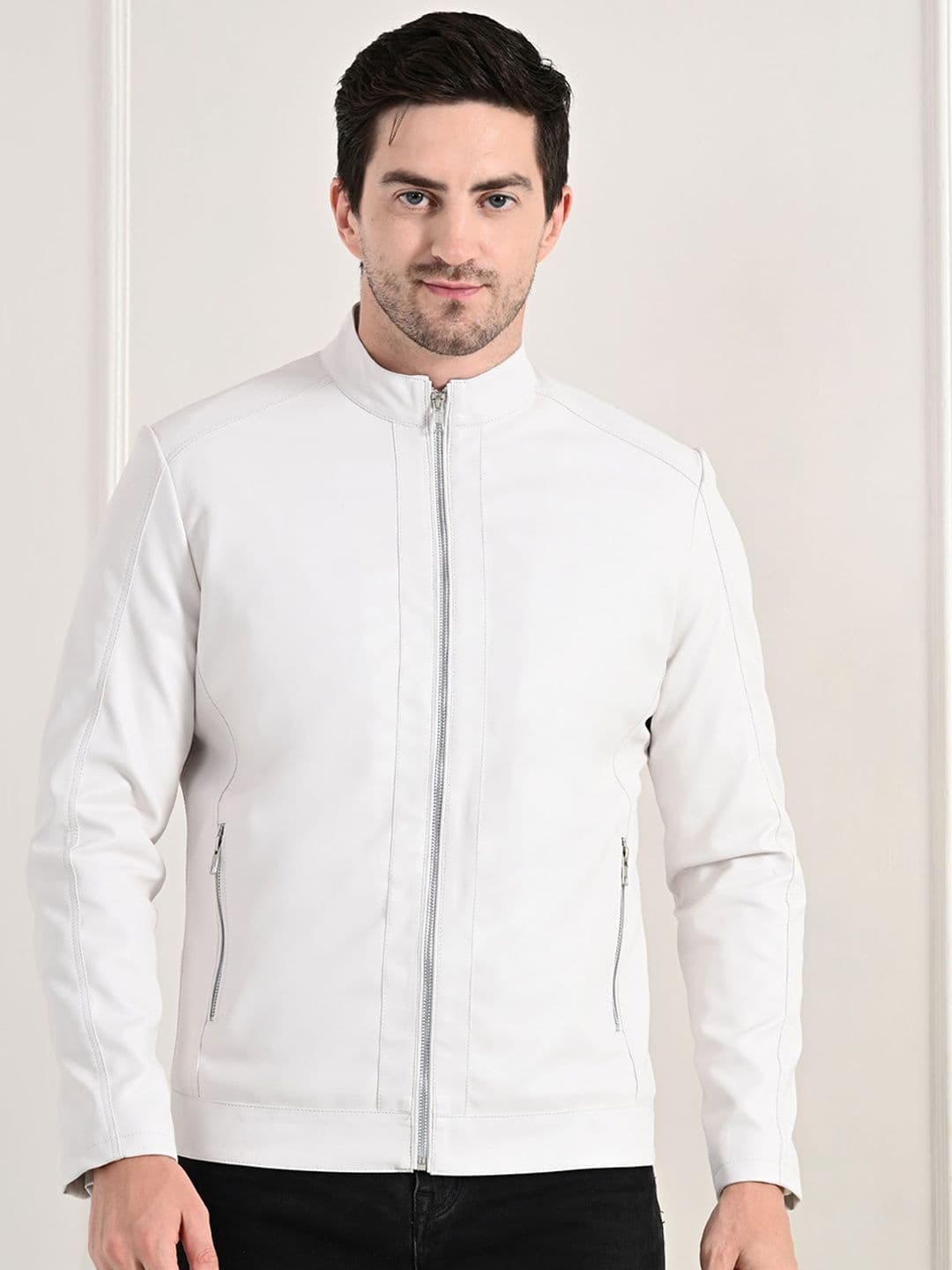 TBOJ Men Mock Collar Solid Casual Biker Jacket - view 1