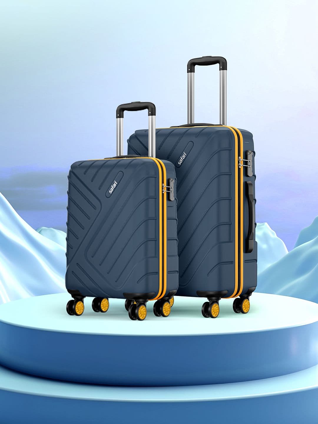Safari Accent Blue Set of 2 Hard Side 8 Wheel Cabin & Medium Trolley Bag Suitcase - view 1