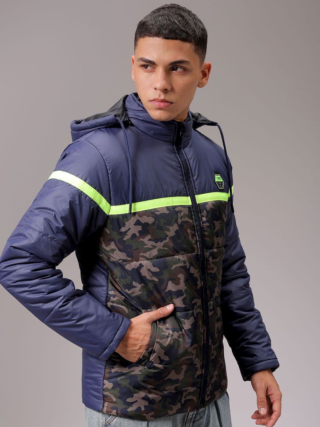 The Indian Garage Co Men Hooded Camouflage Printed Casual Quilted Jacket - view 1