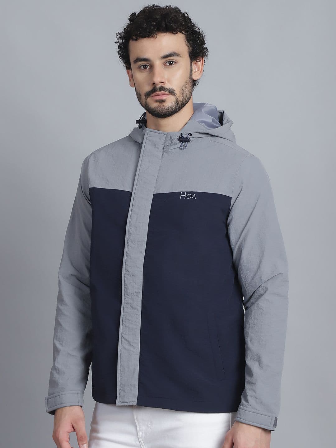 HOUSE OF VEDAS Men Hooded Colourblocked Casual Sporty Jacket