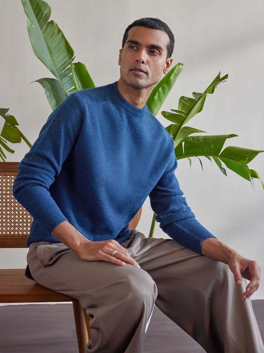 Mr Bowerbird Men Solid Liberal Fit Self Textured Valley Sweater - view 1