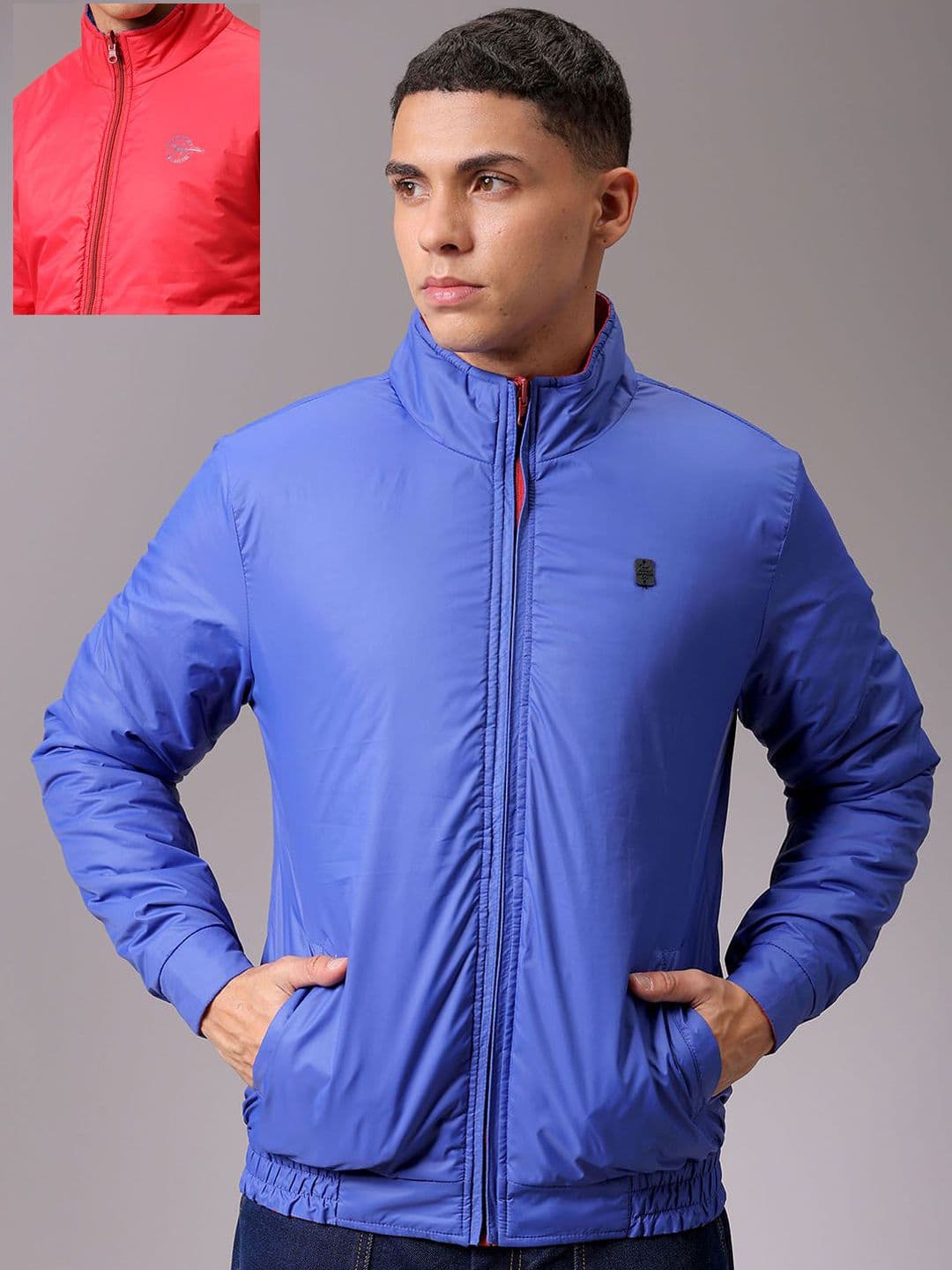 The Indian Garage Co Men High Neck Solid Revesible Bomber Jacket - view 1