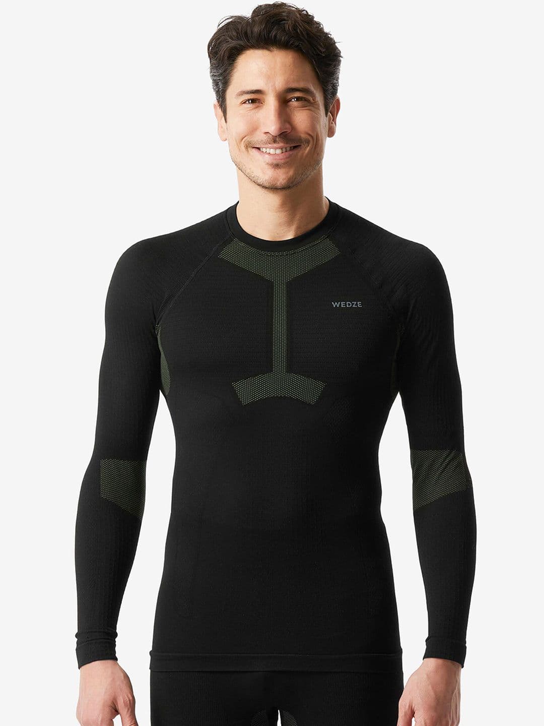 Decathlon Wedze - Men Black and Khaki BL500 Warmth Ski Base Layer Top - view 1