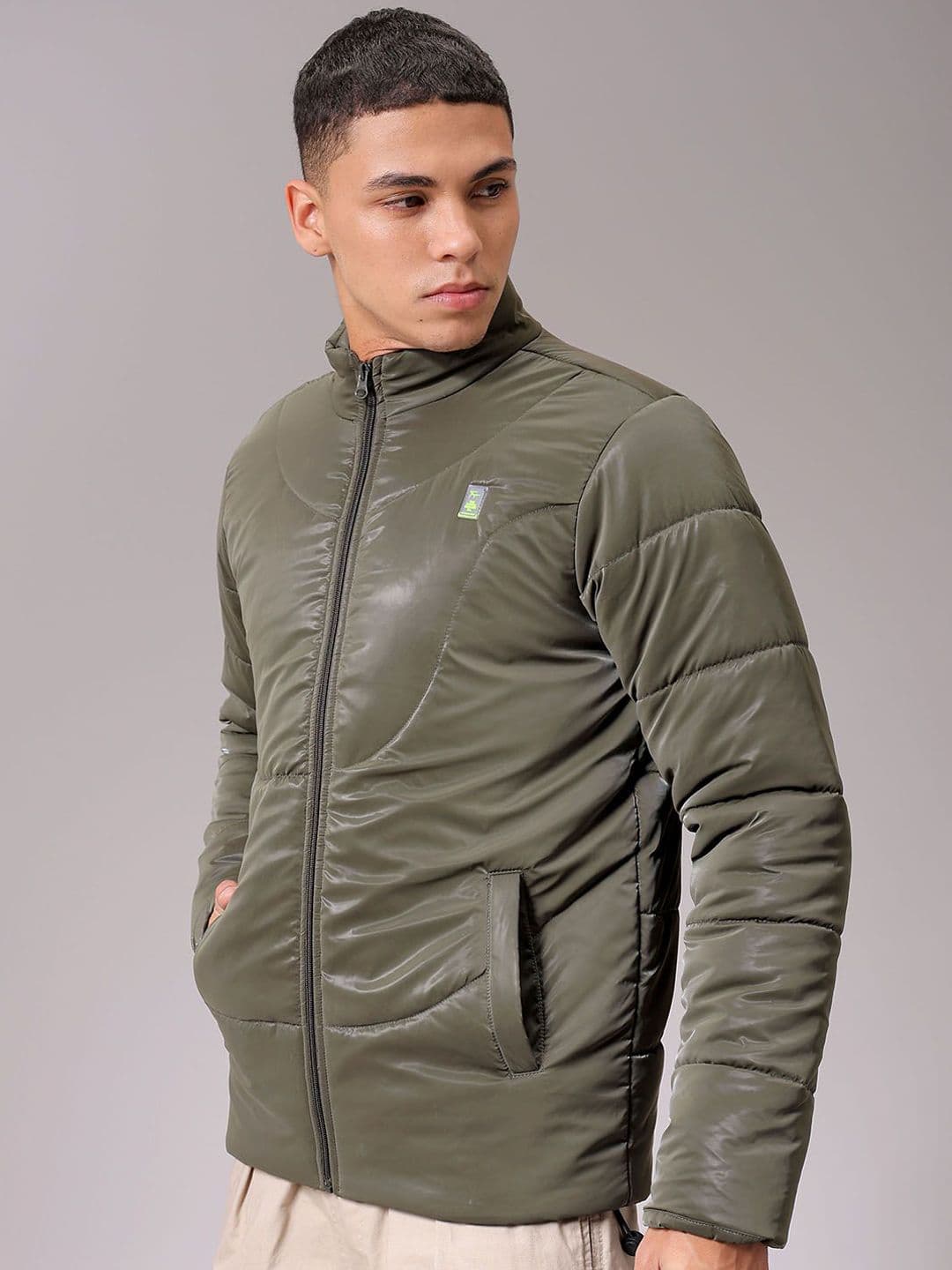 The Indian Garage Co Men High Neck Solid Puffer Jacket - view 1