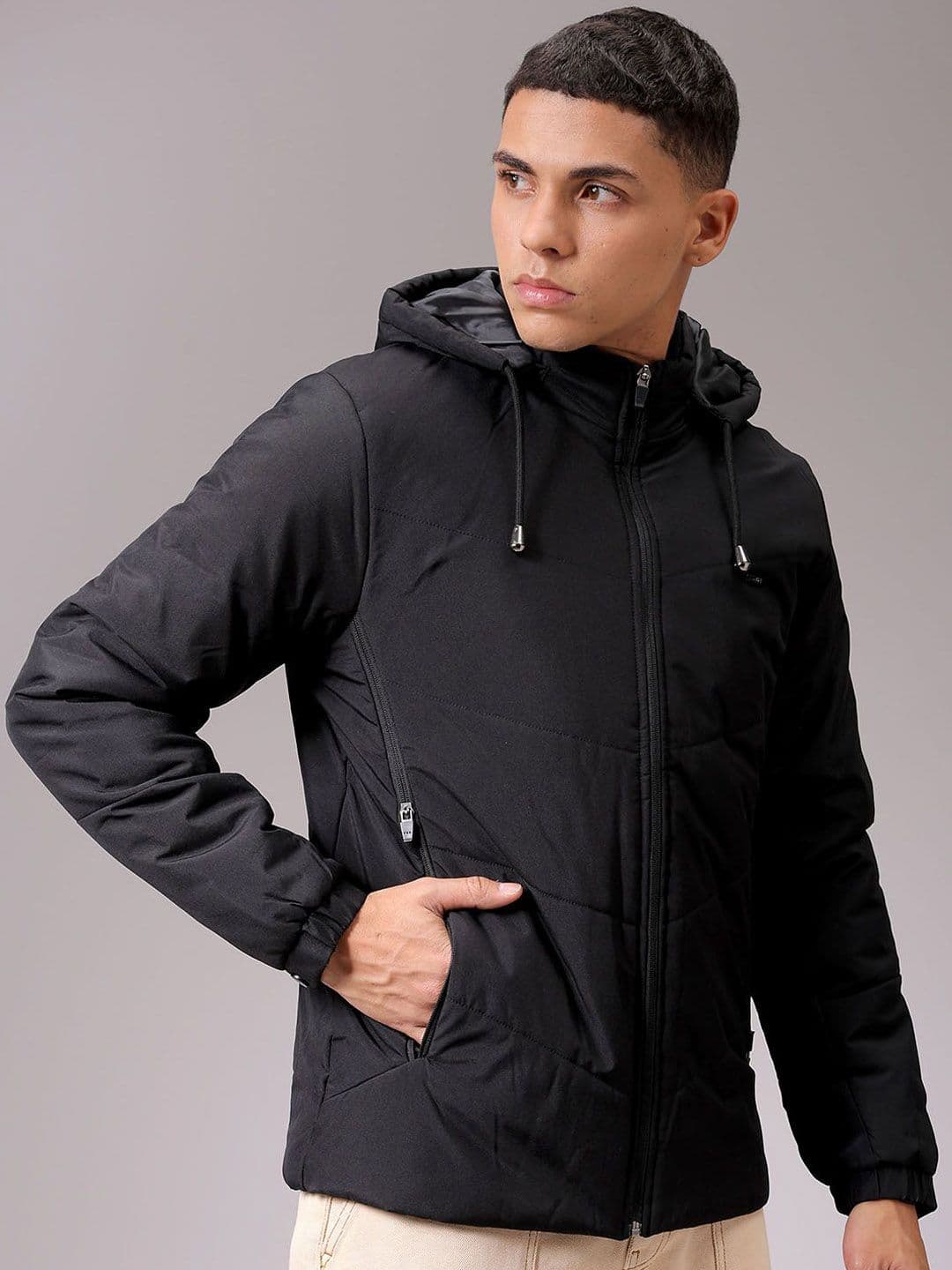 The Indian Garage Co Men Solid Mock Collar Quilted Jacket - view 1