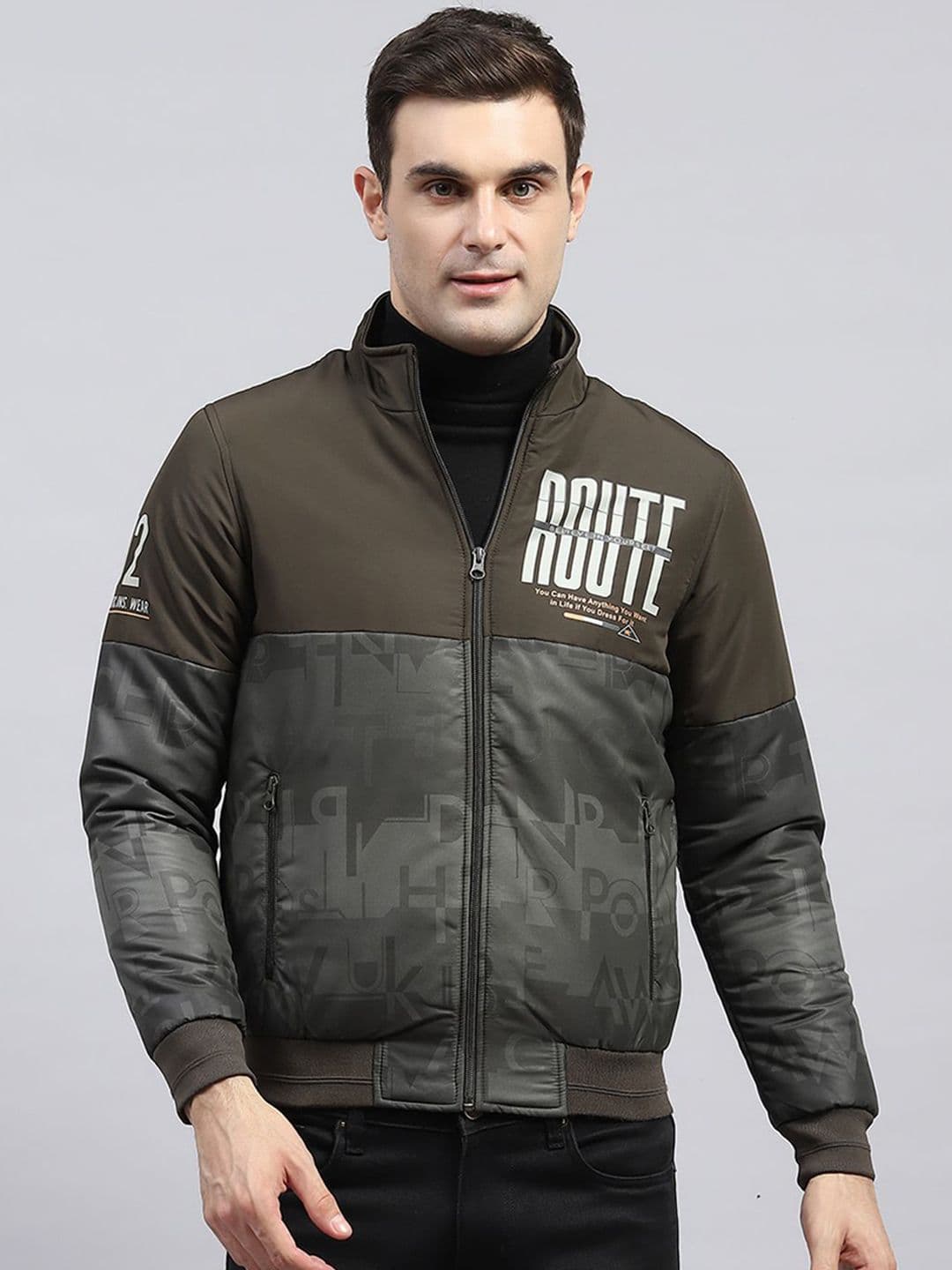 Monte Carlo Men Mock Collar Typography Printed Casual Bomber Jacket - view 1