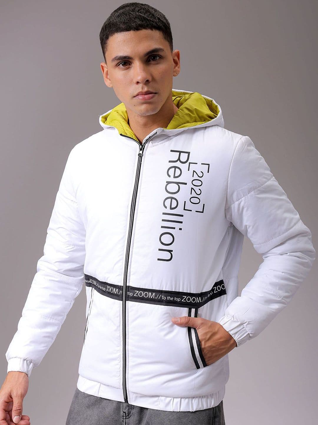 The Indian Garage Co Men Hooded Typography Printed Casual Quilted Jacket - view 1