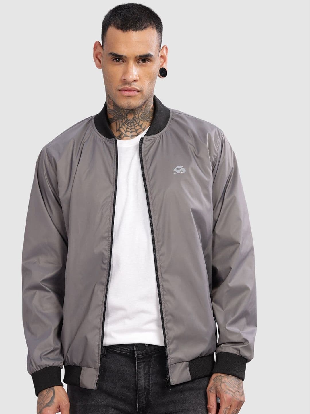 ADRO Men Stand Collar Solid Casual Bomber Jacket - view 1